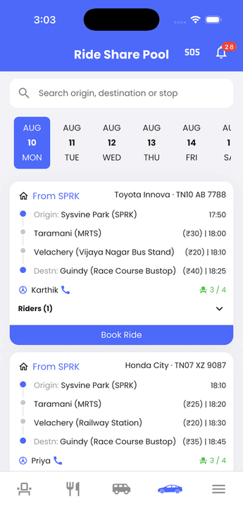 Ride Share Pool app screenshot